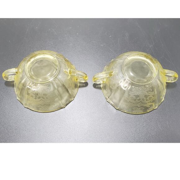 FEDERAL MADRID AMBER YELLOW DEPRESSION GLASS 4 3/4" Soup Bowl Handles, Set of 2 - Picture 3 of 8